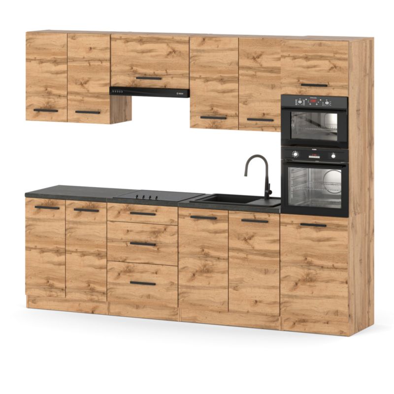 Zestaw Kuchenny Hurtownia-Mebli Z Blatem Kuchnia Marra 260cm Dąb Wotan Dąb Wotan 260x47x217 cm 1szt.