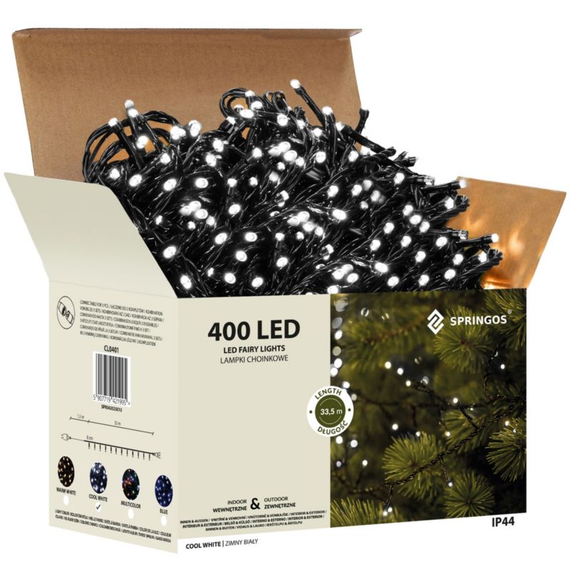 Lampki choinkowe Springos 400 led biały zimny 33,5 m oświetlenie świąteczne IP44 1 szt.