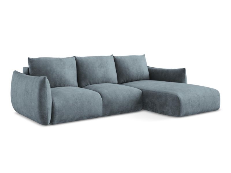 Narożnik prawostronny z funkcją spania LaMiaSofa SAVONA z tkaniny szenilowej 242x162 cm jeans 1 szt.