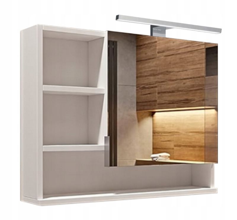Szafka łazienkowa z lustrem i półkami Better Home, 60 x 50 x 14 cm, Oświetlenie LED, Biała, Lewa, 1 szt.