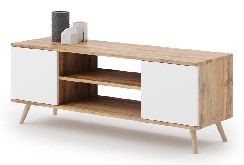 Szafka RTV Kobi 155 cm skandynawska dąb craft złoty - biel 1 szt.