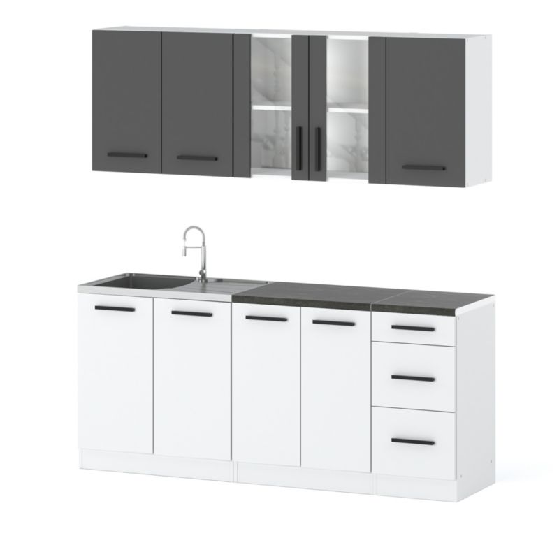 Zestaw Kuchenny Hurtownia-Mebli Z Blatem Kuchnia Rest 200cm Biały Mat Szary Mat/Biały Mat 200x47x145 cm 1szt.