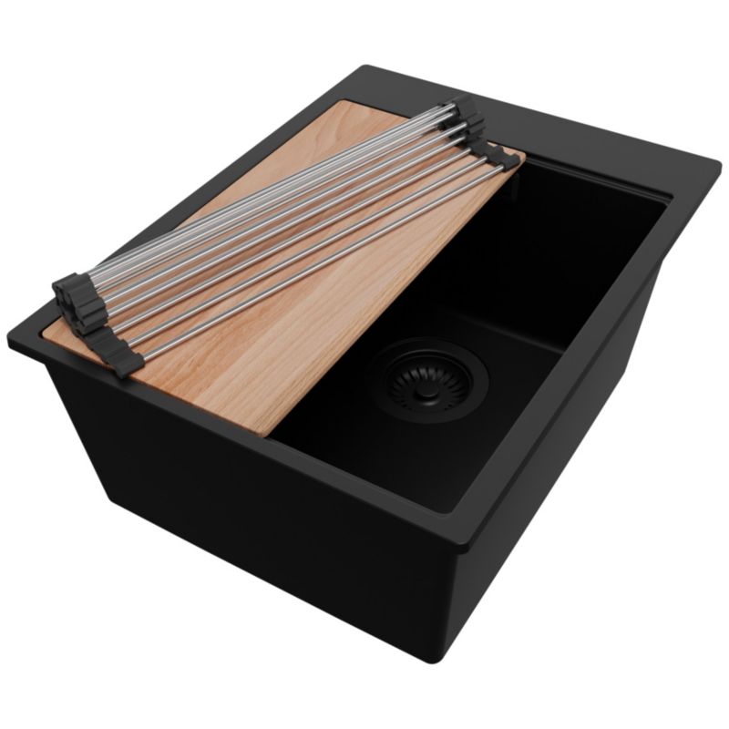 Zlewozmywak Oslo PRIMAGRAN Nablatowy 38x50cm do szafki od 40cm z Syfonem i Dodatkiem Cały Czarny 1 szt.