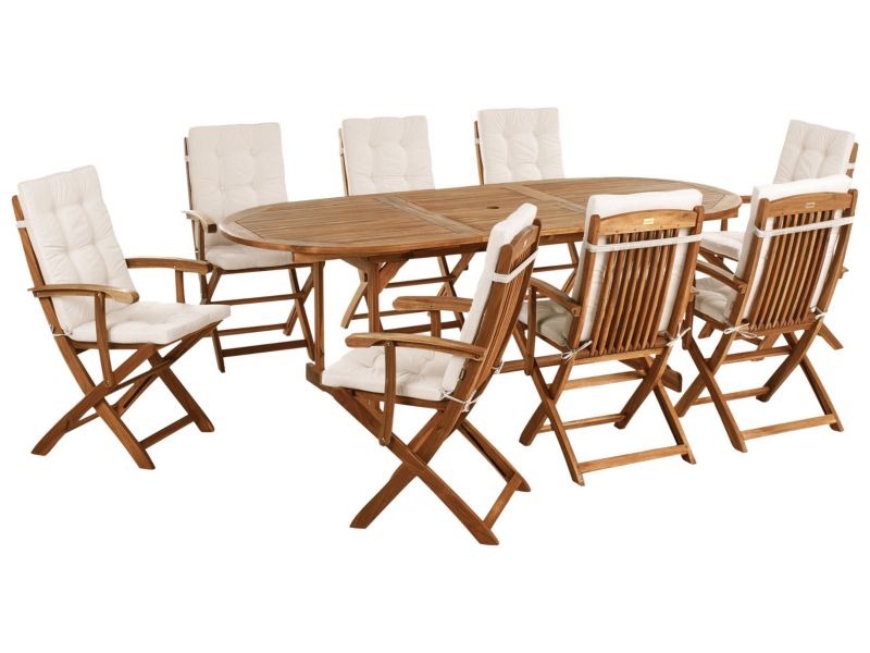 Zestaw ogrodowy dla 8 osób Maui premium Drewno akacjowe Jasnobeżowy 1 kpl