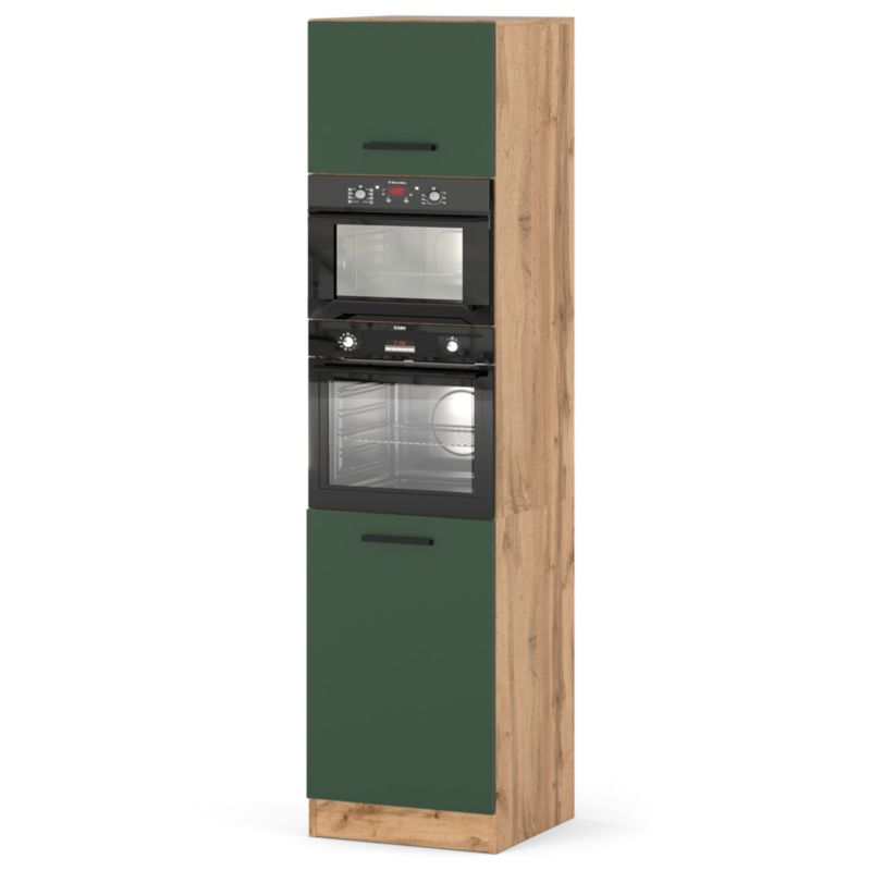 Szafka Kuchenna Hurtownia-Mebli Stojąca Do zabudowy piekarnika Blanka Słupek S60 60cm Dąb Wotan Butelkowa Zieleń 60x58.5x217 c