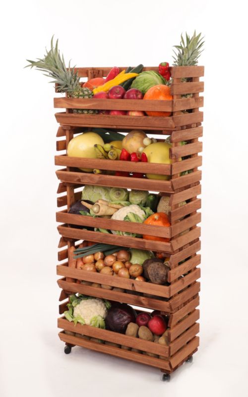 Regał na warzywa i owoce MODO24 na kółkach 132x57x30 cm 5 skrzynek impregnat brązowy 1 szt