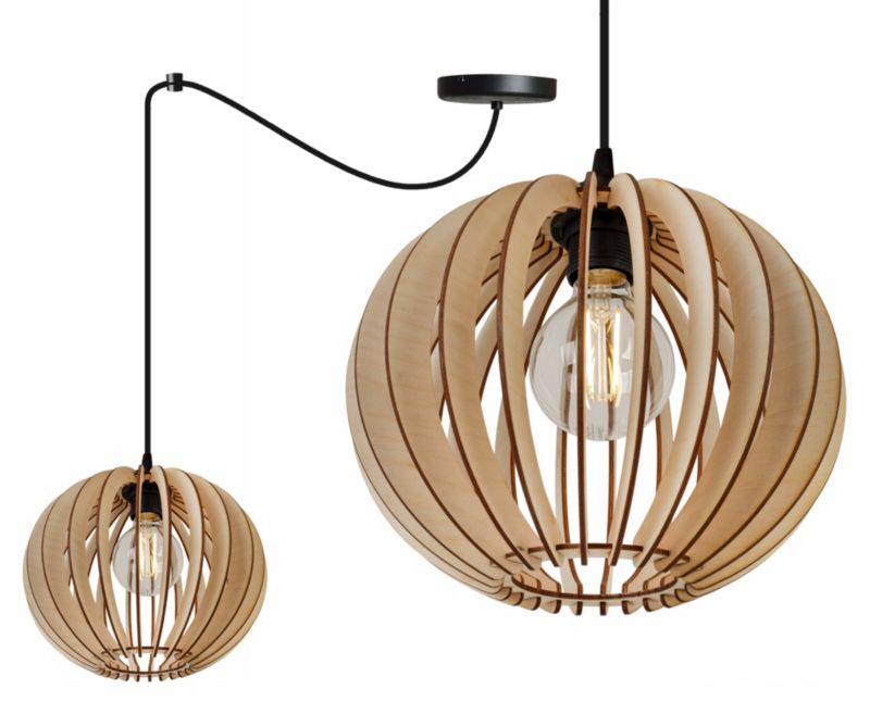 Lampa sufitowa wisząca Light Home LH Spider Timber Drewno 1x E27 60W okrągły klosz 27cm czarny/naturalny 1szt.