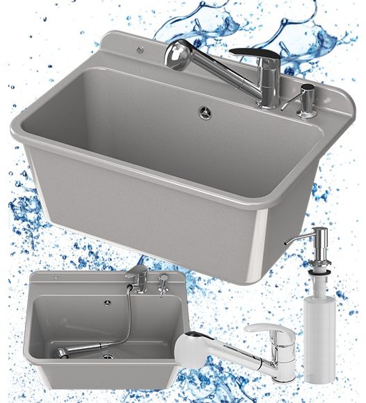 Zlew Gospodarczy Granitan Large Garaż, Kotłownia Pralnia z Baterią i Syfonem 1kpl.