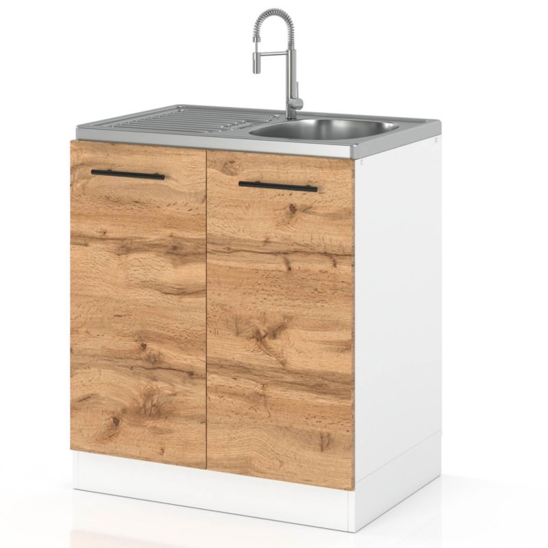 Szafka Kuchenna Hurtownia-Mebli Stojąca Pod zlewozmywak DZ60 sPremium 60cm Biały Mat Dąb Wotan 60x52x82.2 cm 1szt.