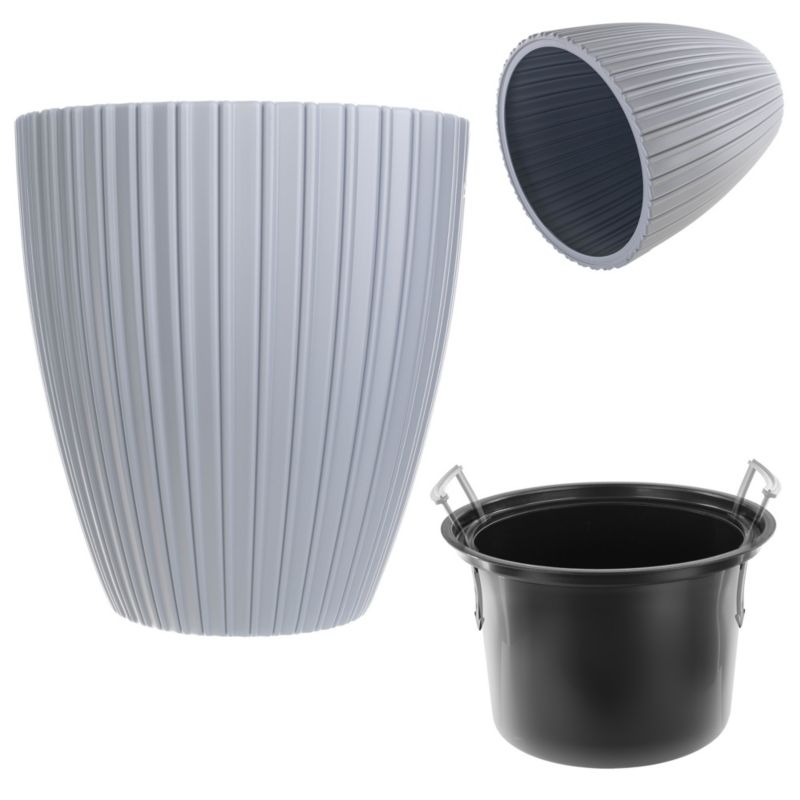 Doniczka KADAX Donica Na Kwiaty 30cm Osłonka Z Wkładem Kwietnik Plastikowa szara 1 szt.