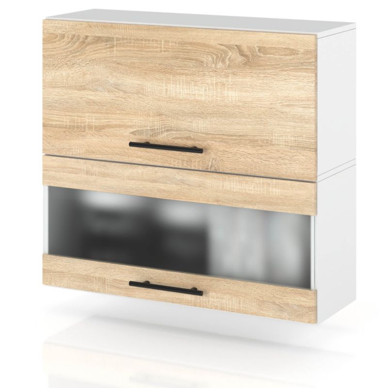 Szafka Kuchenna Hurtownia-Mebli Wisząca Klapowa W80KL sPremium 80cm Biały Mat Dąb Sonoma 80x32x72 cm 1szt.