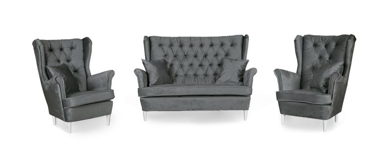 Zestaw wypoczynkowy uszak do salonu sofa fotele Family Meble Gaja szary ciemny 1szt
