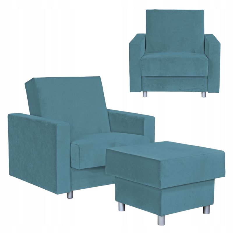 Fotel do salonu rozkładany z podnóżkiem pojemnikiem Family Meble Alicja niebieski 1szt