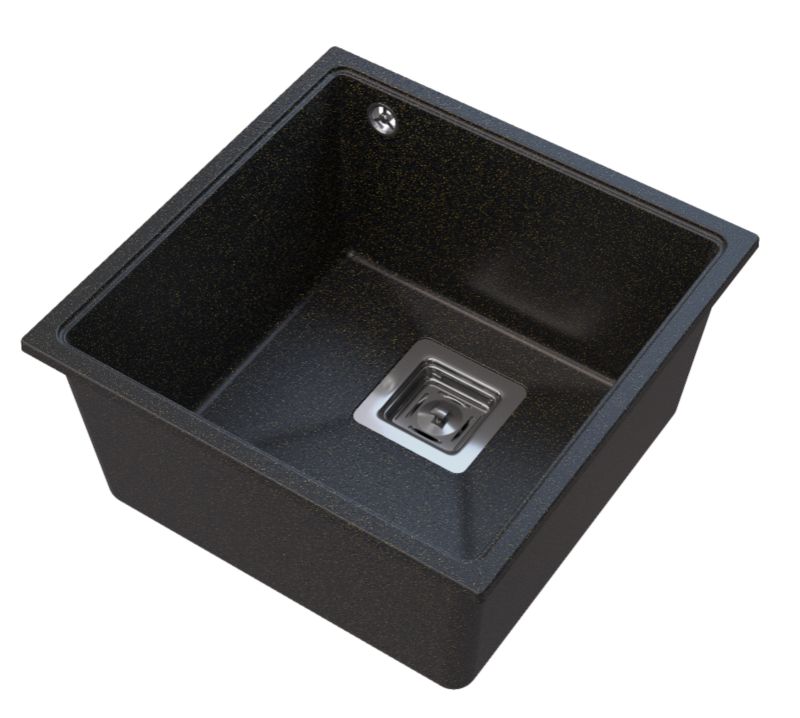 Zlew Podblatowy Granitan Czarny Złote Drobinki Napo 42 cm Syfon Chrom 1 kpl.