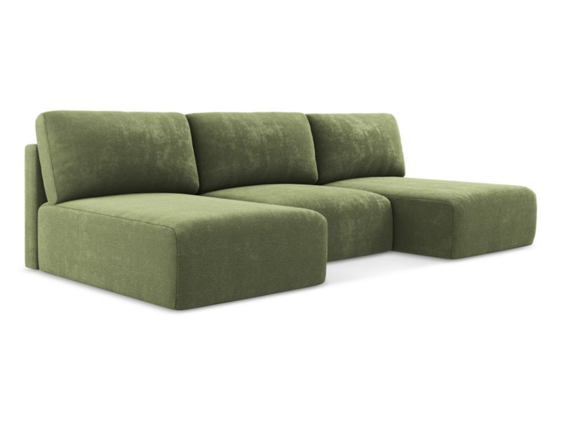 Sofa panoramiczna z funkcją spania LaMiaSofa OSTIA z tkaniny szenilowej 304x149 cm zielony 1 szt.