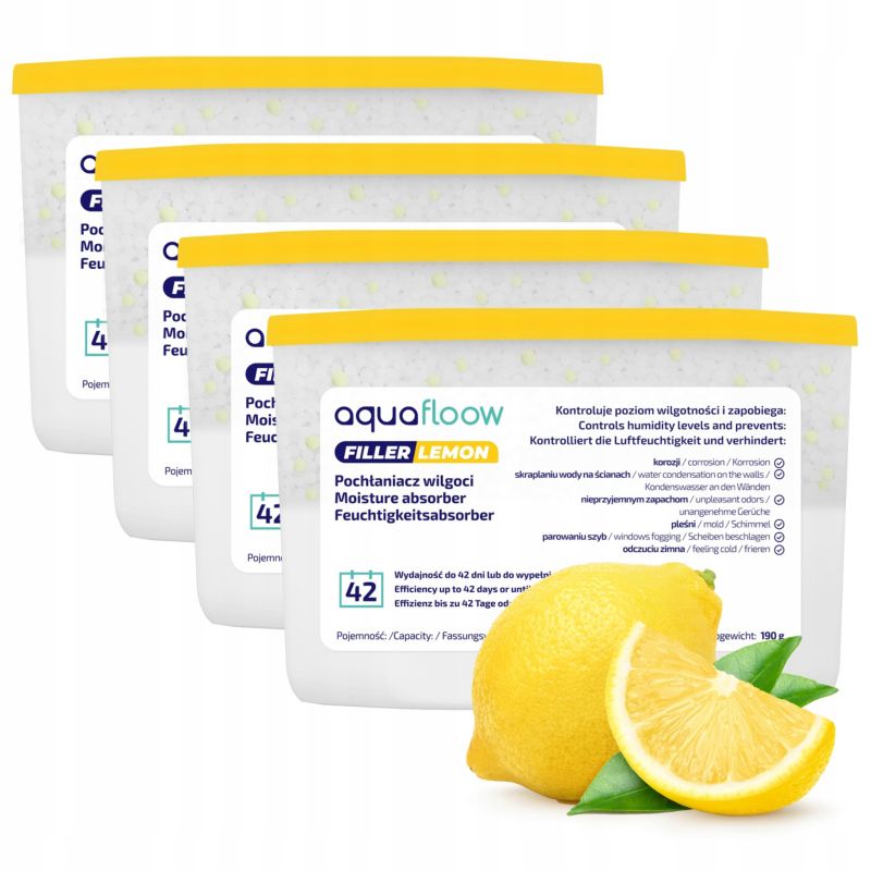 Pochłaniacz wilgoci, AquaFloow, osuszacz powietrza, 400ml, cytrynowy, 4szt