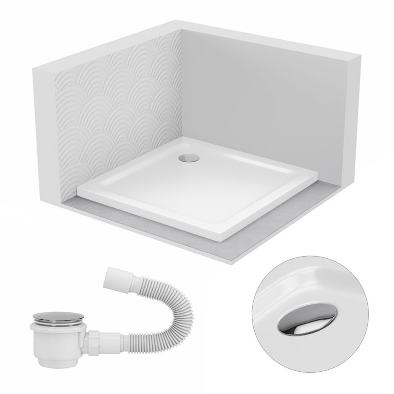 Brodzik akrylowy SLIM SEVANTE kwadratowy 70x70 biały z syfonem 1 szt.