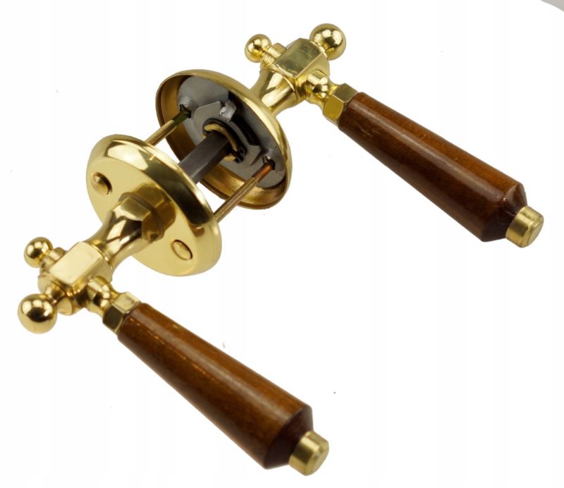 Klamka FEINZ Drzwiowa Mosiężna Pokojowa + Drewno Retro 1 szt.