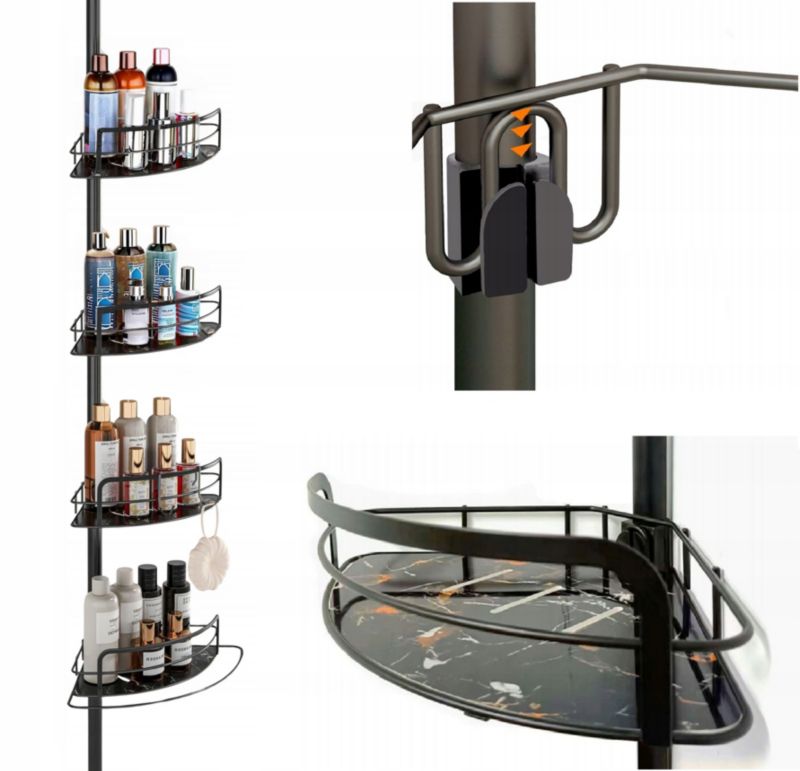 Półka prysznicowa Better Home narożna, teleskopowa, 4 rególowane półki, czarna, 1 szt.