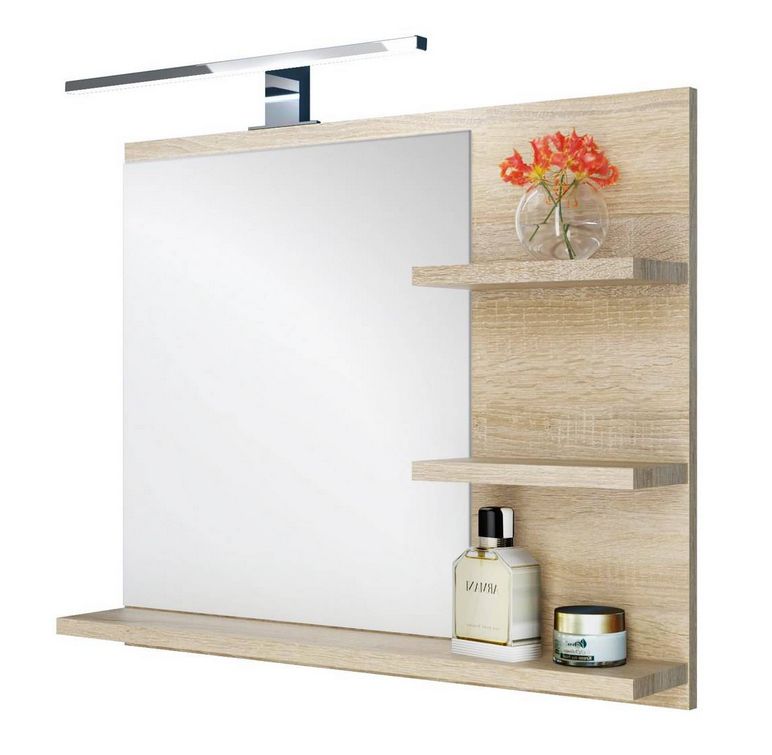 Lustro łazienkowe z półkami i oświetleniem LED Better Home, 60 x 50 x 12 cm, dąb sonoma, 1 szt.