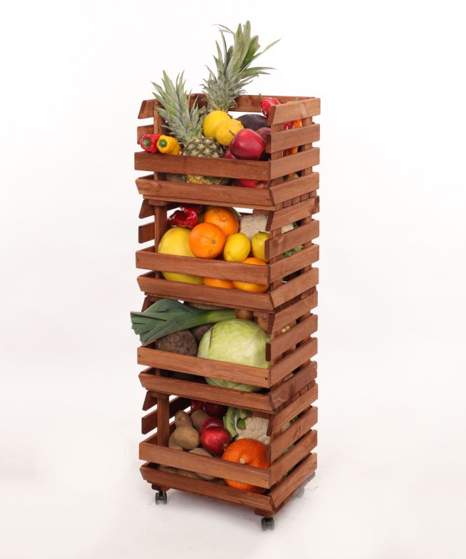 Regał na warzywa i owoce MODO24 na kółkach 106x37x30 cm 4 skrzynki impregnat brązowy 1 szt