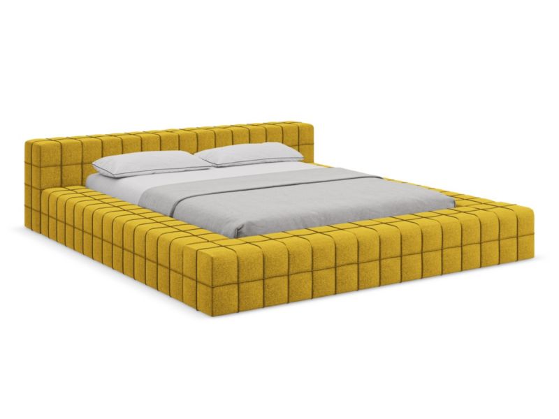 Łóżko LaMiaSofa Akela z tkaniny szenilowej 160x200 musztardowy 1 szt.