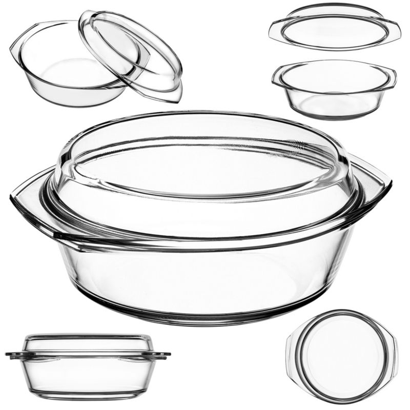 Naczynie Żaroodporne KADAX 2,8L Z Pokrywką Do Zapiekania Okrągłe Szklane 1szt.