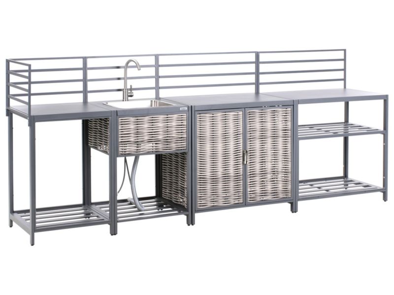 4 częściowa kuchnia ogrodowa ze zlewem Mirador Technorattan Szary 1 kpl