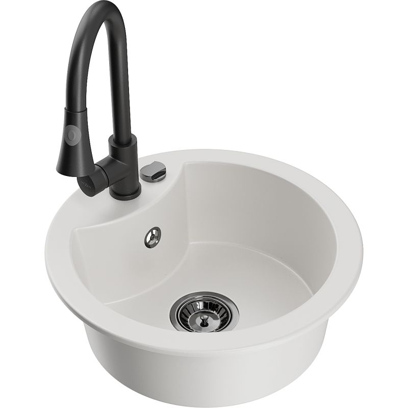 Zlewozmywak granitowy 1-komorowy Mexen Diego z baterią kuchenną Elia czarny nakrapiany - 6512-76-670101-70 1 szt.