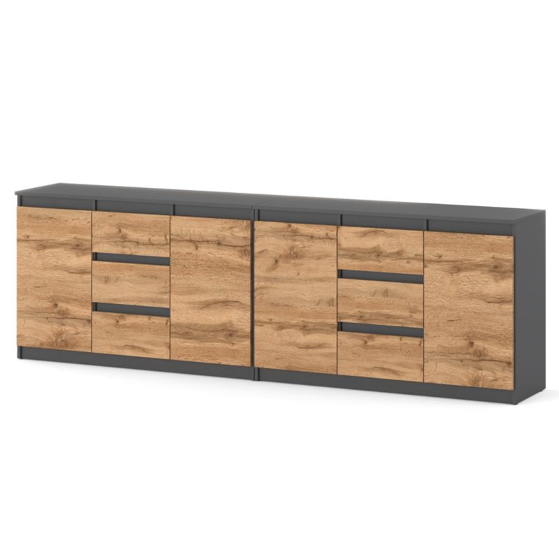 Komoda Hurtownia-Mebli Szuflady 6 Agna Best 240cm Szary Mat Dąb Wotan 240x35x75 cm 1szt.