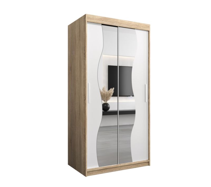 Szafa przesuwna Garderoba Abiks MADRYT 100 dąb sonoma +biały mat 1 szt.