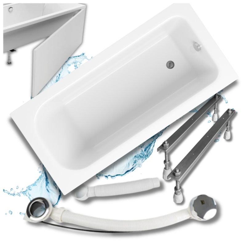 Wanna Prostokątna Akrylowa Granitan Selia biała 150x70cm Zabudowa Syfon Stelaż 1kpl.