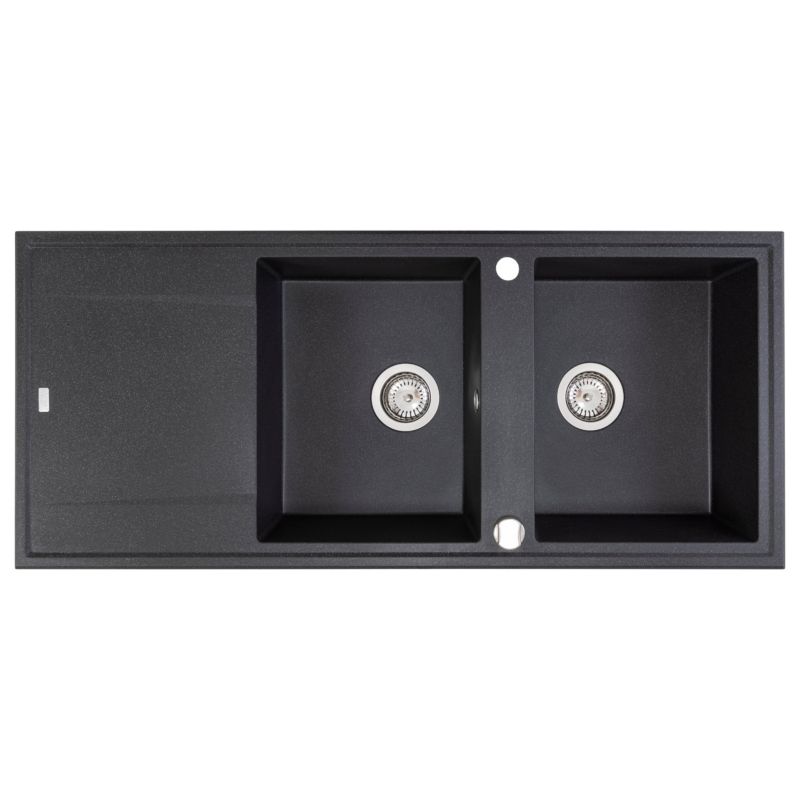 Zlewozmywak Granitowy Laveo Czarny Duży Dwukomorowy z Ociekaczem Odwracalny 1 szt.