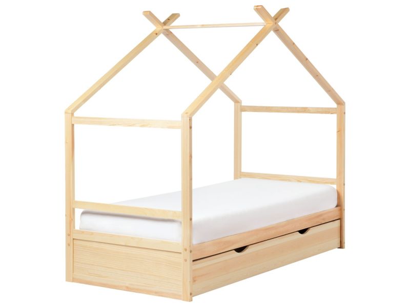 Łóżko dziecięce domek drewniane z szufladami 90 x 200 cm jasne ORGEVAL 1 szt.