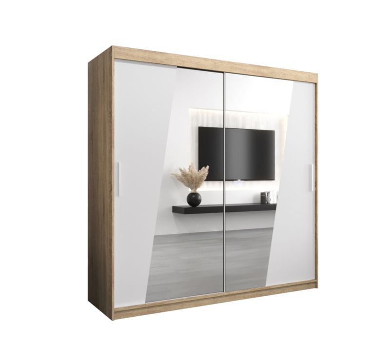 Szafa przesuwna Garderoba Abiks RHOMB 200 dąb sonoma +biały mat 1 szt.