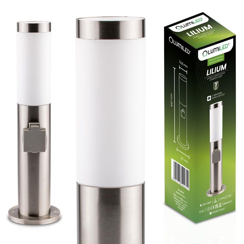 Lampa Ogrodowa Lumiled Zewnętrzna E27 Słupek 45cm z Gniazdem 230V 1 szt.