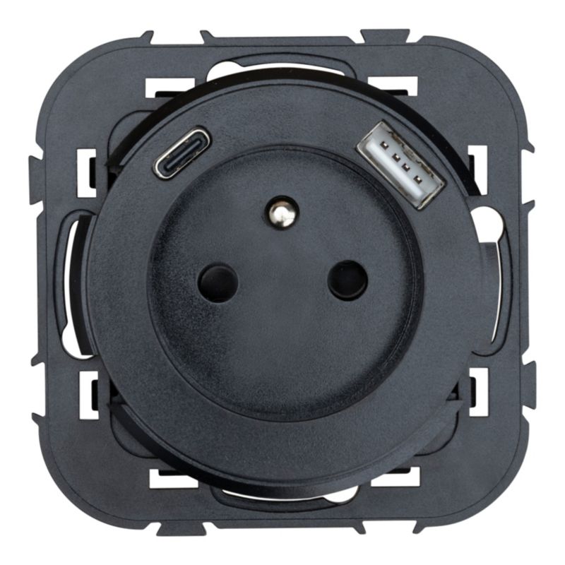 Gniazdo pojedyncze Jacobsen Espen USB A + USB C z uziemieniem czarne