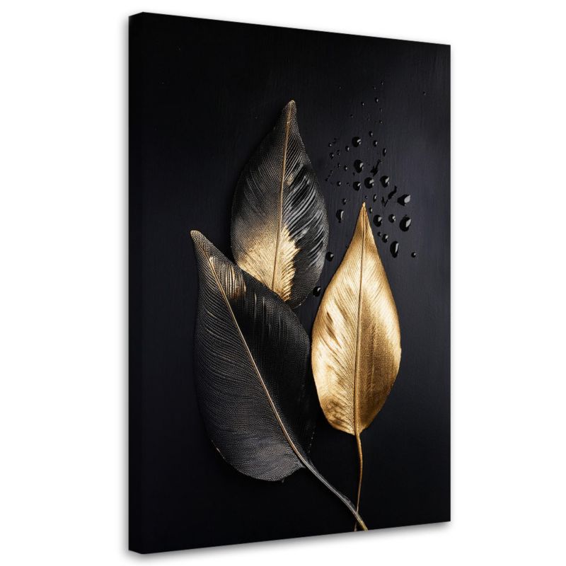 Obraz na płótnie Feeby Złote Liście na czarnym tle 60x90cm 1szt