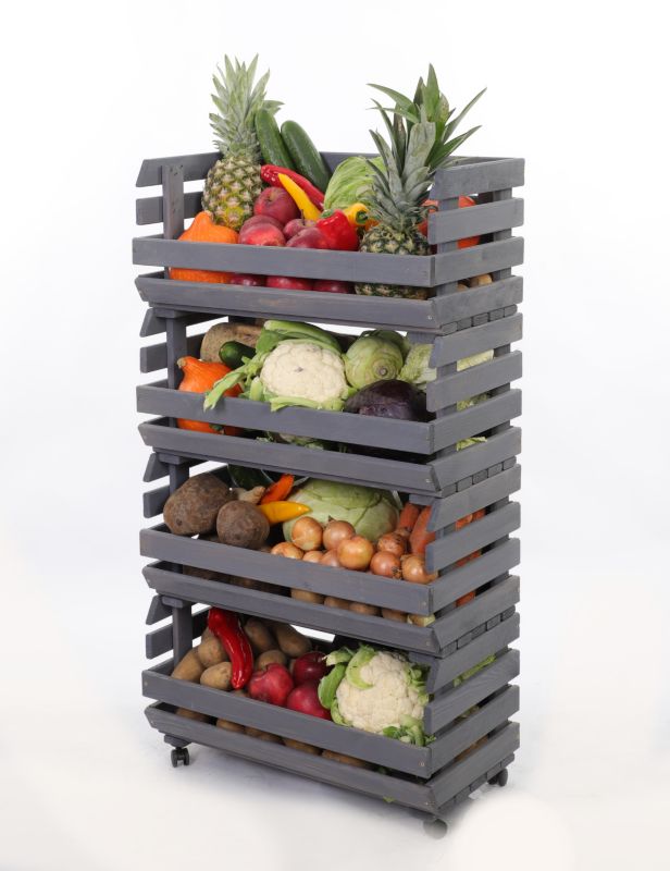 Regał na warzywa i owoce MODO24 na kółkach 106x57x30 cm 4 skrzynki impregnat szary 1 szt