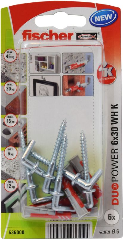 Kołek uniwersalny Fischer Duopower 6 x 30 z hakiem 6 szt.