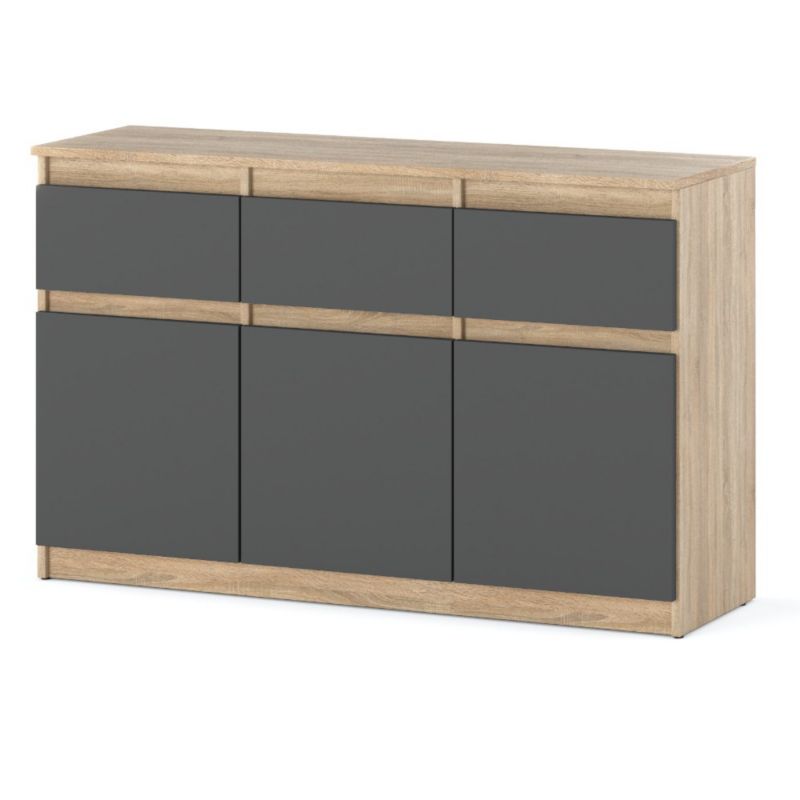 Komoda Hurtownia-Mebli Szuflady 3 Oleksa 3D3SZ 120cm Dąb Sonoma Szary Mat 120x35x75 cm 1szt.