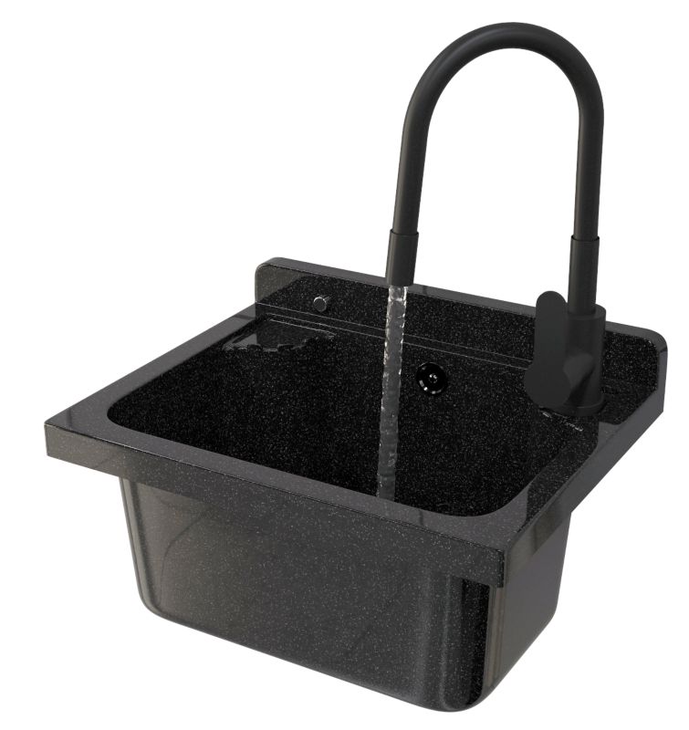 zlew gospodarczy Granitan loma czarna zestaw zlew techniczny bateria syfon 1 szt.