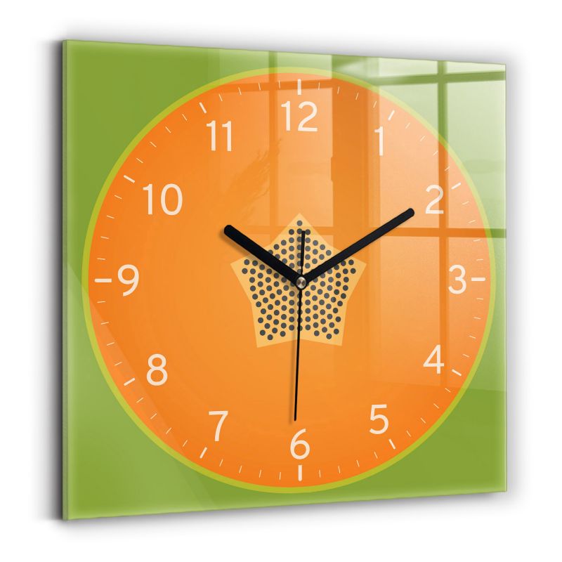 Zegar szklany czarne wskazówki Wallfluent 30x30 cm Owoc papaja 1 szt.