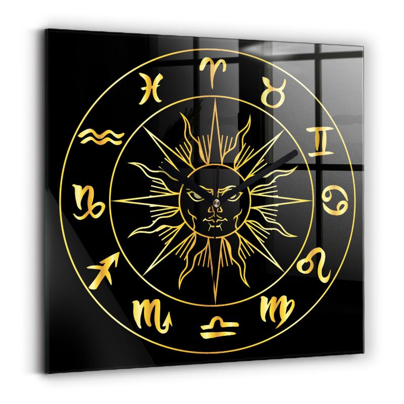 Zegar szklany czarne wskazówki Wallfluent 30x30 cm Znaki zodiaku 1 szt.