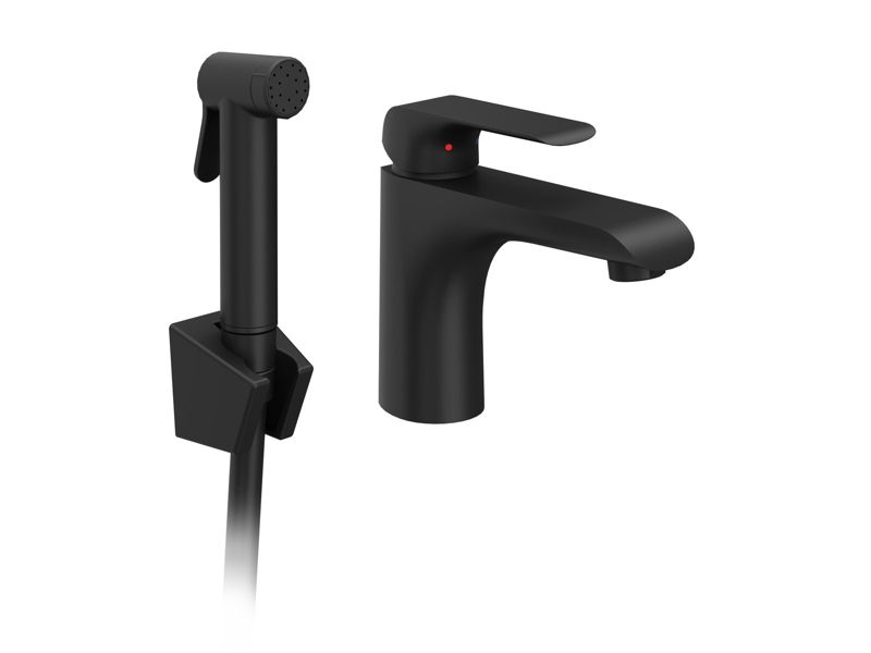 Bateria umywalkowa Ravak z natryskiem bidetowym FL 112.20BL 150 mm bez korka, czarna 1 szt