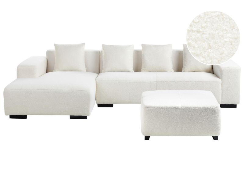 Narożnik Lungo Boucle Biały z otomaną dla 4 osób Prawostronny 1 kpl