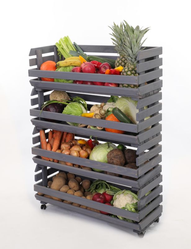 Regał na warzywa i owoce MODO24 na kółkach 106x77x30 cm 4 skrzynki impregnat szary 1 szt