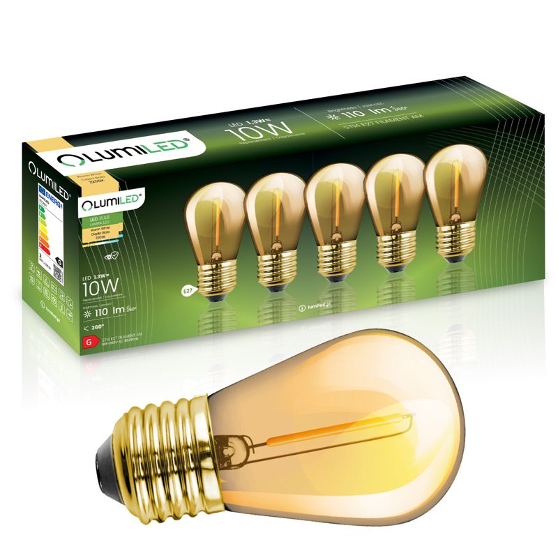 Żarówka LED Lumiled E27 Edison ST14 1,3W 110lm 2200K 360st Bursztynowa Filament 5 szt.