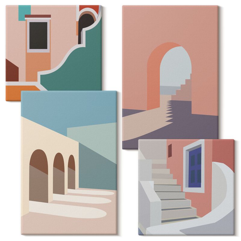 Zestaw Sztuki Na Płótnie Wallfluent Pastelowe grafiki architektury 4 szt.