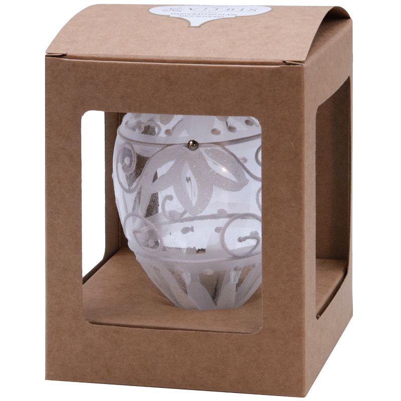 Szklane jajko śr. 10 cm transparentne biała dekoracja 1 szt.